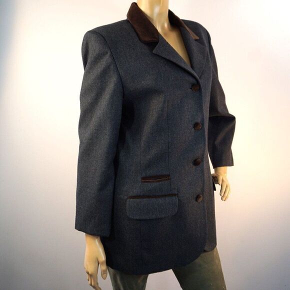 Brooks Brothers Women Jacket Sz 10 Gray Worsted Wool USA Made Brown Velvet Trim - Picture 7 of 9